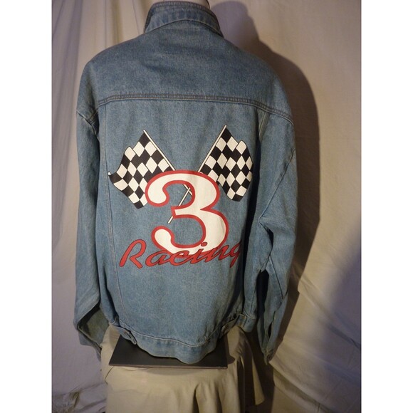 Vintage Eagle Ridge  #3 Racing Demin Jean Jacket sz L-4 Pockets - Picture 3 of 5